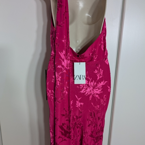 Zara JACQUARD Midi/Maxi DRESS WITH SCARF Size Medium - Picture 3 of 8